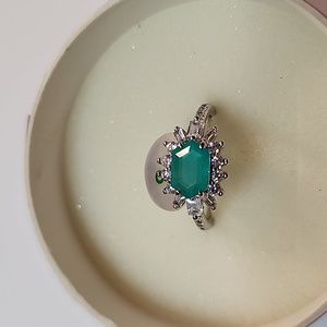 Bomb Party Ring size 8 Lab Created Brazilian emerald fused with genuine quartz